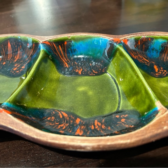 Vintage Unique Retro California Santa Anita Ware Pottery Leaf Divided Dish Tray - Picture 3 of 11